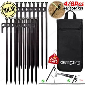 4/8Pcs Tent Stakes Forged Steel Tent Pegs Heavy Duty Ground Stakes 30cm Camping Tent Spikes with Storage Bag for Outdoor Camping