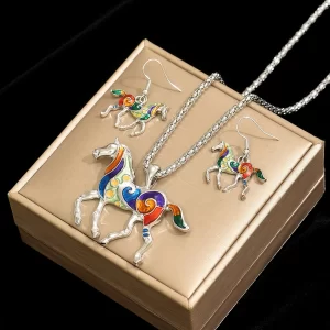 Animal Horses Pendant Necklaces Little Rainbow Horse Jewelry Drops of Oil Glaze Horses Necklace for Women